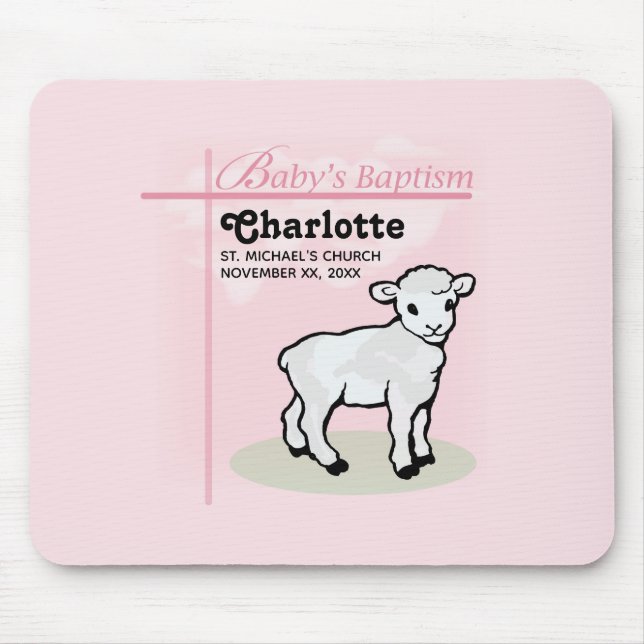 Customizable, Baptism, Pink, Girl, Lamb Mouse Pad (Front)