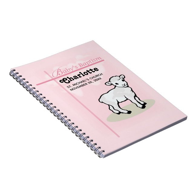 Customizable, Baptism, Pink, Girl, Lamb Notebook (Right Side)