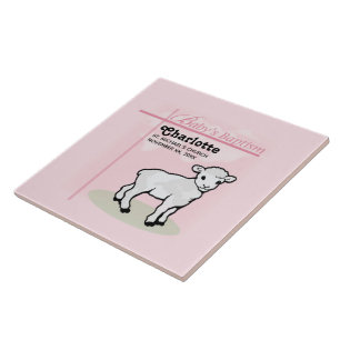 Customizable, Baptism, Pink, Girl, Lamb Tile