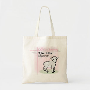 Customizable, Baptism, Pink, Girl, Lamb Tote Bag