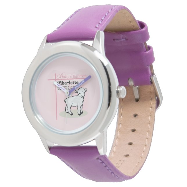 Customizable, Baptism, Pink, Girl, Lamb Watch (Angled)
