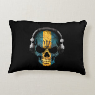 Customizable Barbados Dj Skull with Headphones Accent Pillow