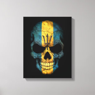 Customizable Barbados Flag Skull Canvas Print