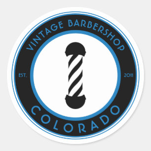 customizable barbershop pole classic round sticker
