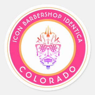 customizable barbershop sugar skull icons classic  round sticker