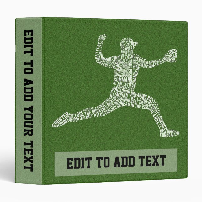 Customizable Baseball Pitcher Word Art Binder (Front/Spine)