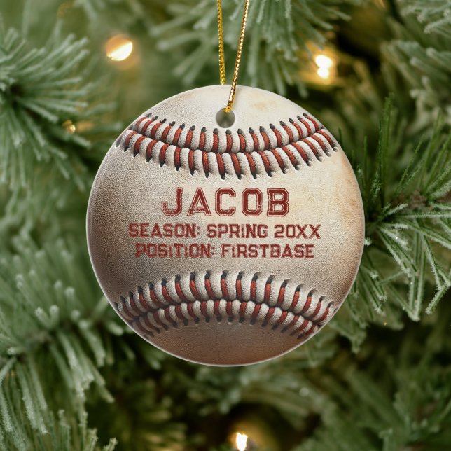  Customizable Baseball Player Name Kids Christmas Ceramic Ornament (Tree)
