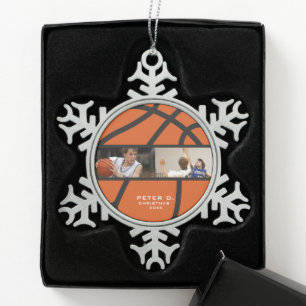 Customizable Basketball Personalized Photo Snowflake Pewter Christmas Ornament