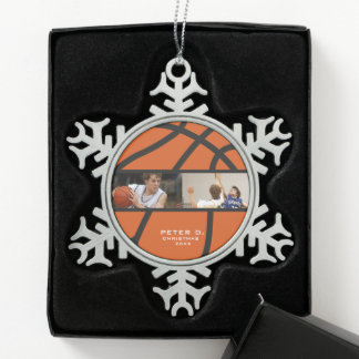 Customizable Basketball Personalized Photo Snowflake Pewter Christmas Ornament