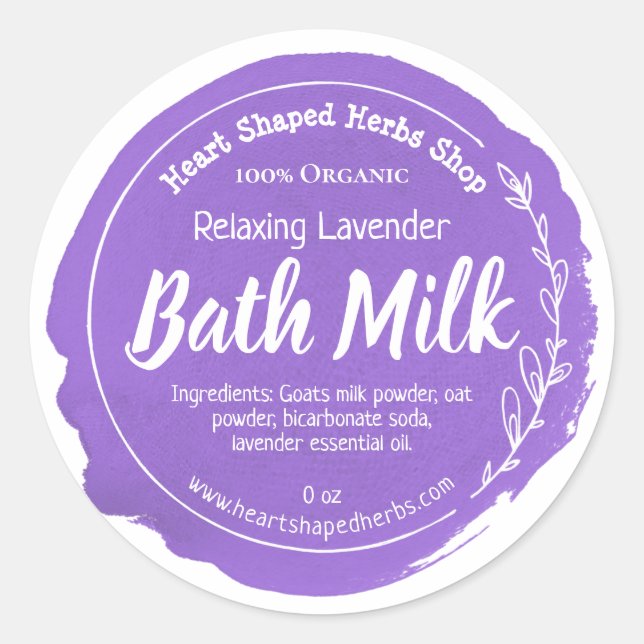 Customizable Bath Milk Label Handmade Business (Front)