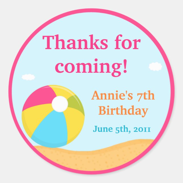 Customizable Beach Party Sticker (Front)