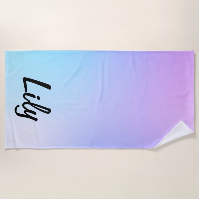 Customizable Beach Pool Ombre Blue Towel Girl  (Front)