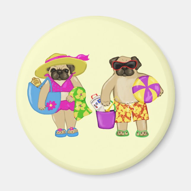 Customizable Beach Pug Magnets (Front)