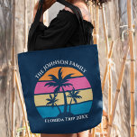 Customizable Beach Trip Cute Blue Palm Tree Tote Bag<br><div class="desc">This cute tropical palm tree sunset allover tote bag is perfect for a summer beach trip with your college friends or a fun cruise ship getaway vacation with the family. Personalize a set of customized bags for your group outing to the coast or an island family reunion in Florida or...</div>