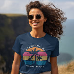 Customizable Beach Trip Cute Navy Blue Women's T-Shirt<br><div class="desc">This cute tropical palm tree sunset women's t-shirt is perfect for a summer beach trip with your college friends or a fun cruise ship getaway vacation with the family. Personalize a set of customized t-shirts for your group outing to the coast or an island family reunion in Florida or Hawaii....</div>