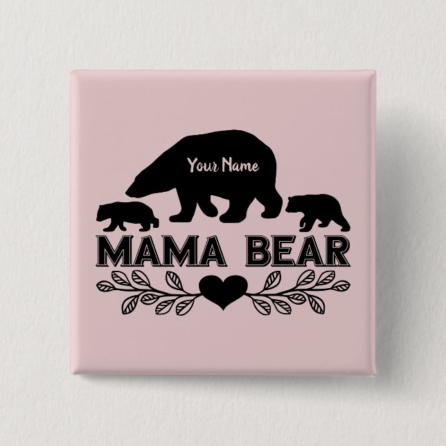 Customizable Bear Mom Cubs Silhouette 2 Inch Square Button (Front)