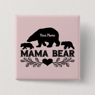 Customizable Bear Mom Cubs Silhouette 2 Inch Square Button