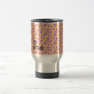 Customizable Beautiful Pink Hearts Repeat Pattern Travel Mug