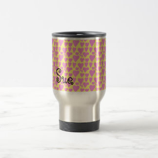 Customizable Beautiful Pink Hearts Repeat Pattern Travel Mug