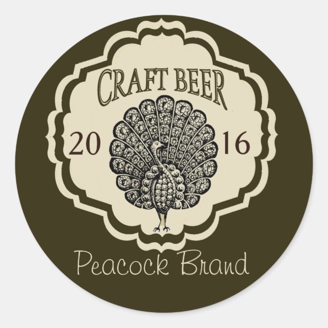 Customizable Beer Labels with Peacock (Front)