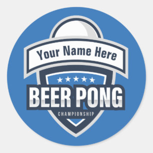 Customizable Beer Pong Championship Logo Classic Round Sticker