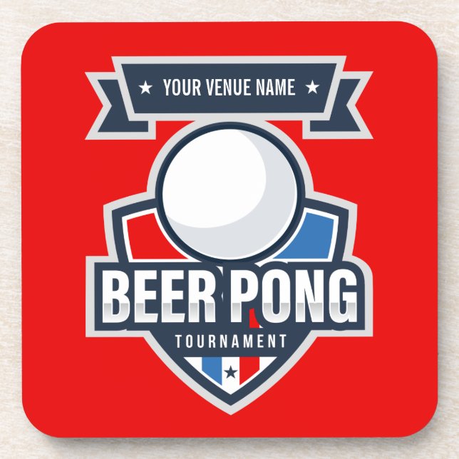 Customizable Beer Pong Tournament Logo Coaster (Front)