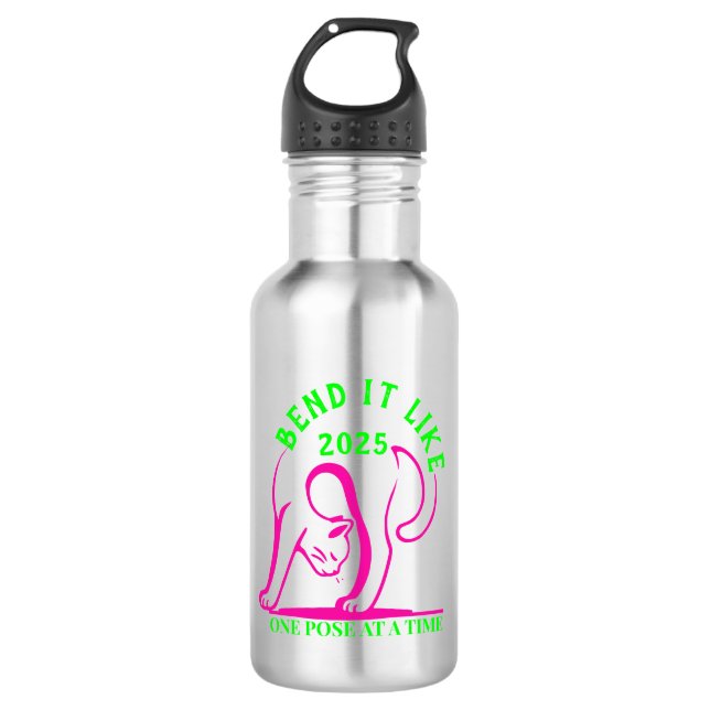Customizable "Bend It Like 2025" Yoga Cat 532 Ml Water Bottle (Front)