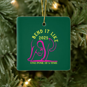 Customizable "Bend It Like 2025" Yoga Cat  Ceramic Ornament