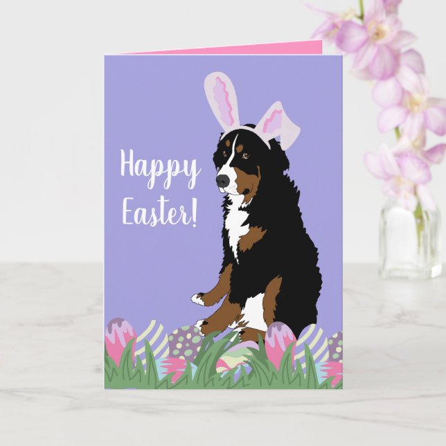 Customizable Bernese Mountain Dog Easter  Card (Orchid)