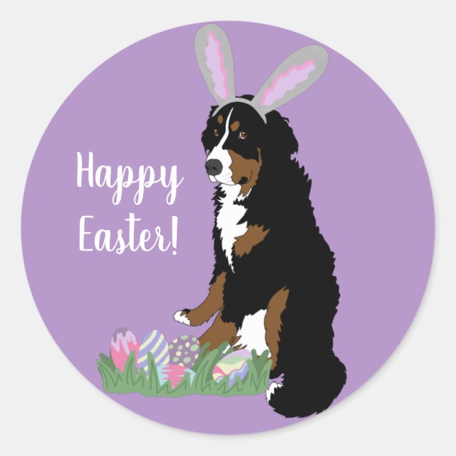 Customizable Bernese Mountain Dog  Easter Classic Round Sticker (Front)