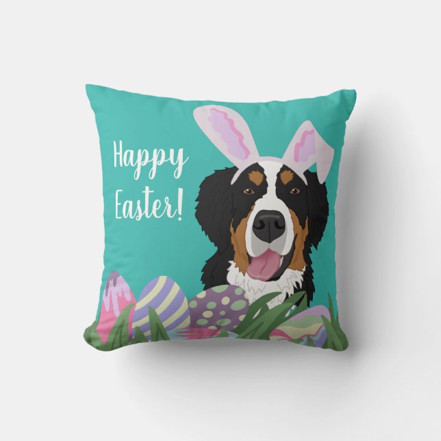 Customizable Bernese Mountain Dog Easter Throw Pillow (Front)
