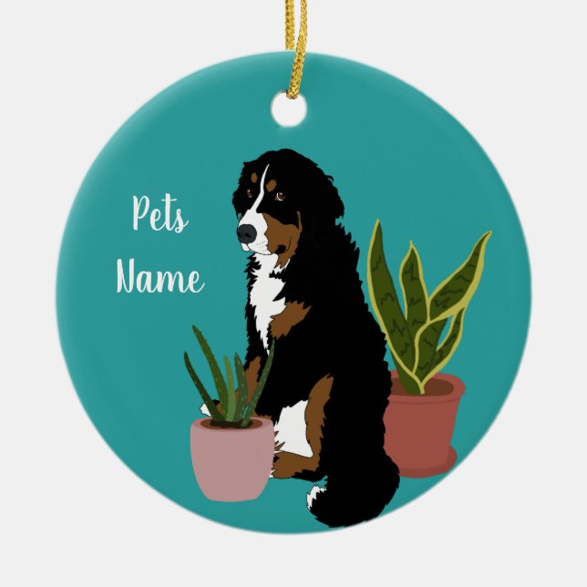 Customizable Bernese Mountain Dog Houseplants Ceramic Ornament (Front)