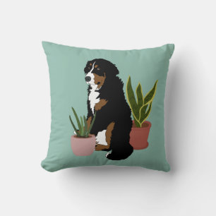 Customizable Bernese Mountain Dog Houseplants Throw Pillow