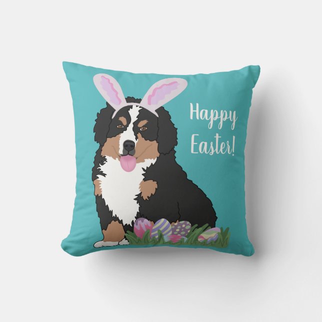 Customizable Bernese Mountain Dog Puppy Easter Throw Pillow (Front)