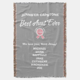 Customizable Best Aunt Ever Pink Ribbon Throw Blanket