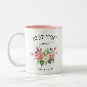 CUSTOMIZABLE Best Mum Ever   Pretty Rustic flowers Two-Tone Coffee Mug