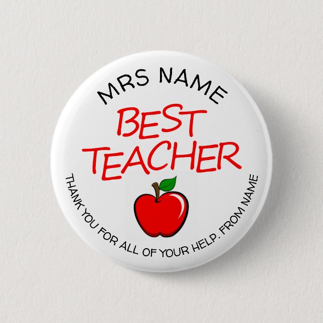 Customizable Best Teacher Button Badge (Front)