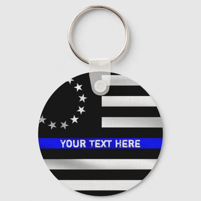 Customizable Betsy Ross USA Thin Blue Line Keychain (Front)