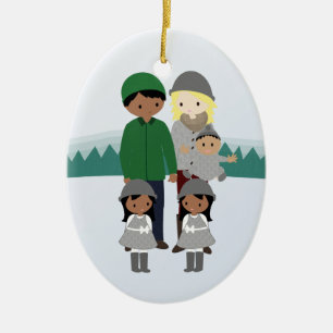 Customizable Bi-Racial Family Christmas Ornament