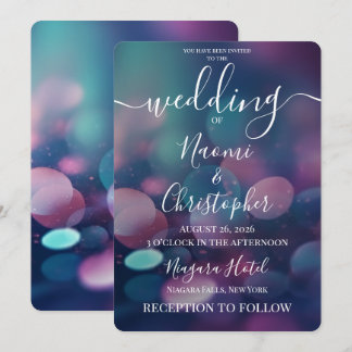 Customizable Big Blue Pink Bokeh Wedding Invitation