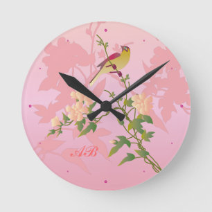 Customizable: Bird on Chinese blossom Round Clock