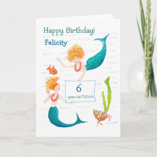 Customizable Birthday Card - Mermaids