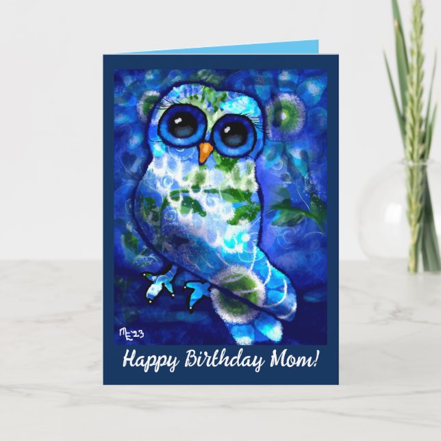 Customizable Birthday Card- Whimsical Abstract Owl Card (Front)