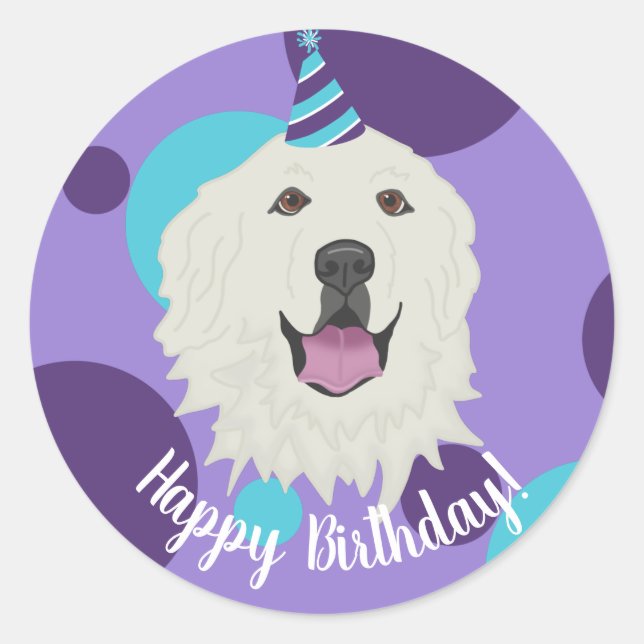 Customizable Birthday Great Pyrenees  Classic Round Sticker (Front)