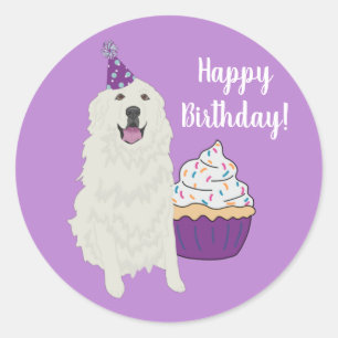 Customizable Birthday Great Pyrenees Mountain Dog  Classic Round Sticker