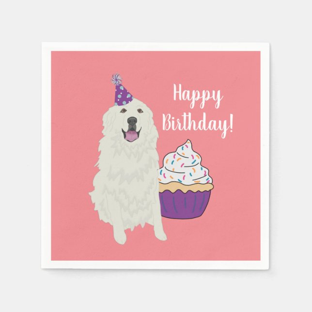 Customizable Birthday Great Pyrenees Mountain Dog Napkin (Front)