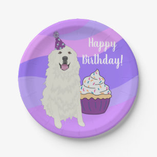 Customizable Birthday Great Pyrenees Mountain Dog  Paper Plate