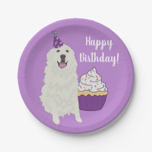 Customizable Birthday Great Pyrenees Mountain Dog Paper Plate
