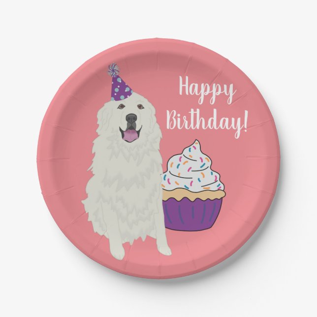 Customizable Birthday Great Pyrenees Mountain Dog Paper Plate (Front)