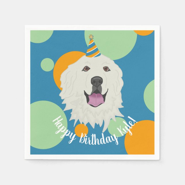 Customizable Birthday Great Pyrenees  Napkin (Front)